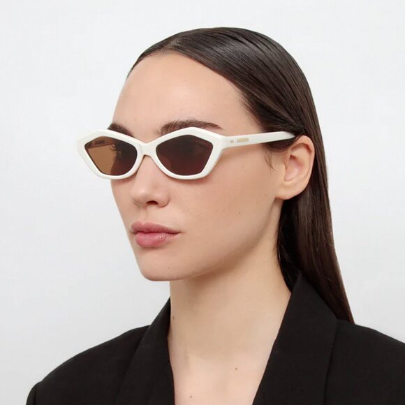 Jacquemus BAMBINO JAC/42 C6 Sunglasses Shiny Black Cat Eye Frame, Brown Lenses - Picture 3 of 11